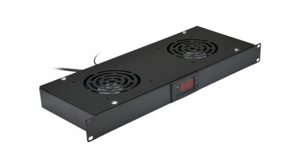 Panel 2x wentylator RACK 19 cali 1U czarny z termostatem NEKU