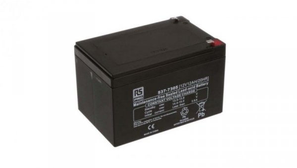 Akumulator kwasowo-ołowiowy, AGM, 12Ah, 12V, RS PRO