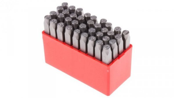 Zestaw wybijaków liter, 36-szt., (27 części x stempel stalowy z kropkowaną wielką literą angielską A → Z, 9