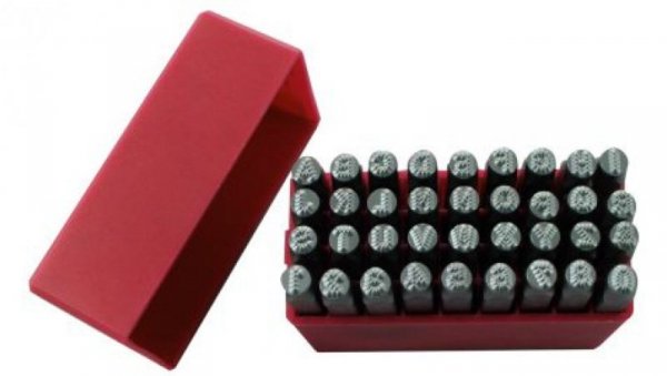 Zestaw wybijaków liter, 36-szt., (27 części x stempel stalowy z kropkowaną wielką literą angielską A → Z, 9