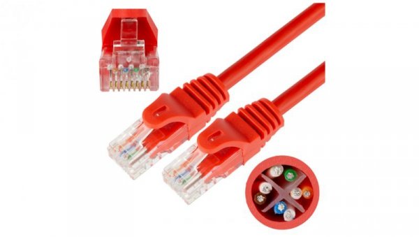 Patchcord UTP kat.6 kabel sieciowy LAN 2x RJ45 linka czerwony 2m NEKU