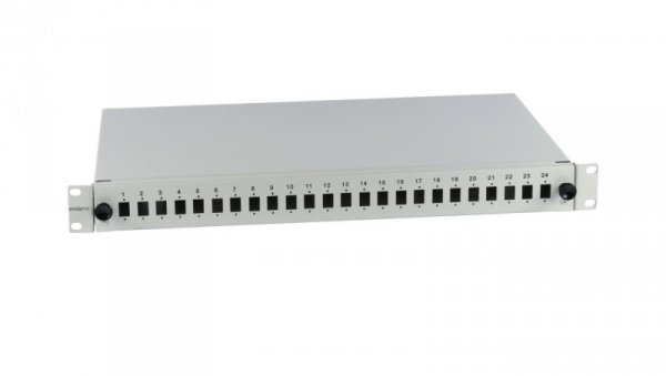 Przełącznica wysuwana 19 1U 24xSC simplex, szara w komplecie kasety światłowodowe na 24 wł. i dławiki EM/PS-1924SCS0-S
