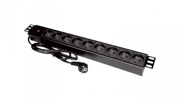 Listwa zasilająca rack 19 cali PDU gniazdo 9 x CEE 7/5 wtyk CEE 7/7 z diodą LED, kabel 3m
