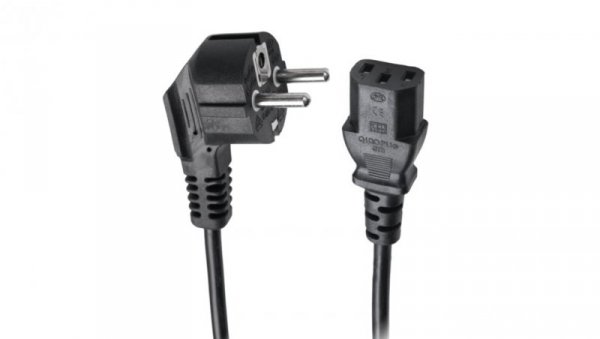 Kabel zasilający 230V 10A IEC320 prosty C13 2m czarny