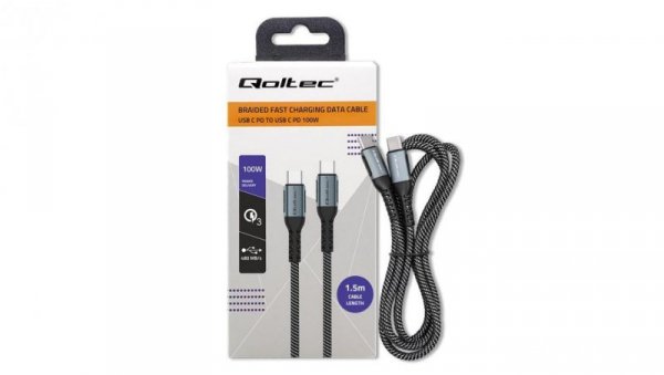 Qoltec Kabel USB 2.0 typ C USB 2.0 typ C 100W QC 3.0 PD 1.5m Czarny