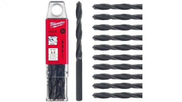 Wiertło do metalu HSS-R walcowane 6x57/93mm Zestaw 10szt MILWAUKEE