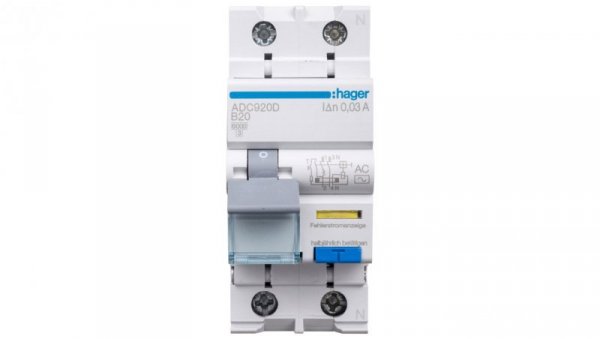 Wyłącznik różnicowo-nadprądowy RCBO 2P B20A 0,03A Typ AC ADC920D
