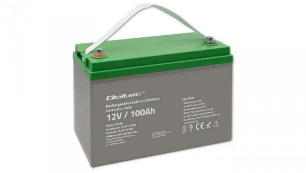 Qoltec Akumulator AGM 12V 100Ah 28.1kg Bezobsługowy Mocny LongLife do UPS, kampera, łodzi, pieca