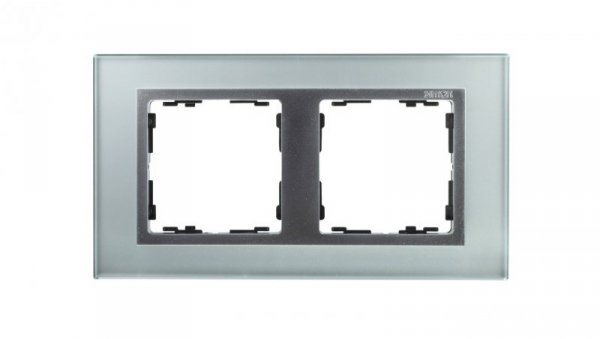 Simon 82 Ramka podwójna pozioma kamień srebro/ ramka pośrednia aluminium mat 82927-62