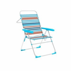 Marbueno Silla Plegable 5 Pozycji Aluminiowa Pasy Pomarańczowe i Niebieskie 59X61X97 cm