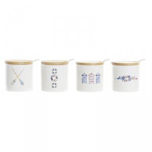 Pojemnik na Cukier DKD Home Decor Marynarz Biały Wielokolorowy Bambus Dolomite 4 Części 7,5 x 7,5 x 7,5 cm
