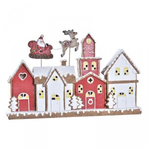 ozdoby świąteczne DKD Home Decor Dom Biały Czerwony Żywica 41 x 7,5 x 27 cm
