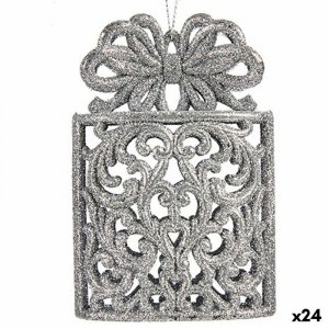 ozdoby świąteczne zestaw akcesoriów na prezent Srebrzysty Plastikowy Brokat 7,5 x 11,5 x 4 cm (24 Sztuk)