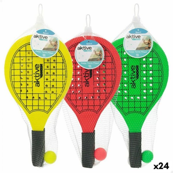 Plażowe łopatki z piłką Aktive Drewno 20,5 x 39,5 cm (24 Sztuk)