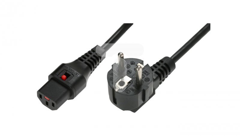 Kabel połączeniowy zasilający 3x1 Schuko kątowy/IEC C13 prosty M/Ż czarny IEC-EL249S /1m/