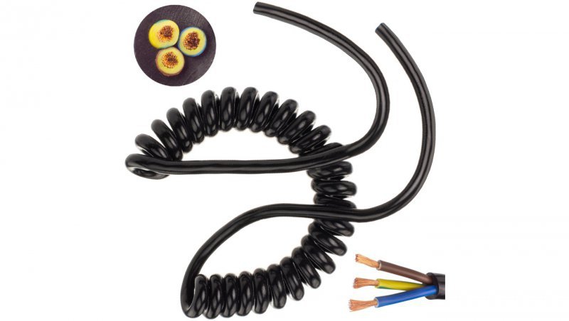 Przewód OMY spiralny H03VVH8-F 3x1 0,16m / 0,9m czarny