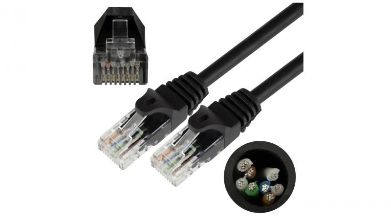 Patchcord UTP kat.5e kabel sieciowy LAN 2x RJ45 linka czarny 0,25m NEKU