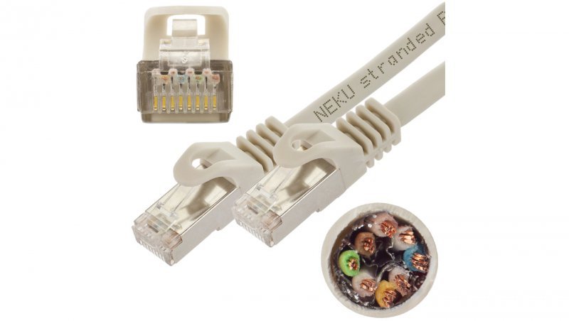 Patchcord S/FTP kat.7 PiMF kabel sieciowy LAN 2x RJ45 linka PoE szary 2m NEKU