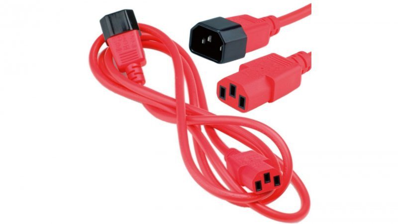 Przedłużacz zasilający 230V IEC320 C14/ C13 3m czerwony