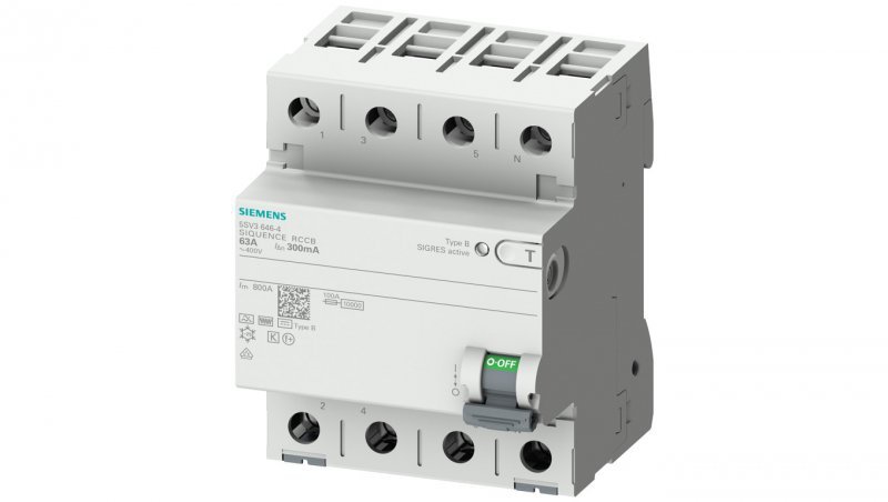 Wyłącznik różnicowoprądowy 3P+N Typ B 63A 30mA 400V AC 5SV3346-4