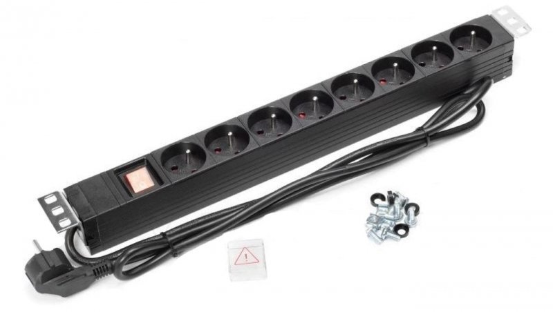 Listwa zasilająca RACK 19 1U 8 gniazd z wyłącznikiem 1,8m