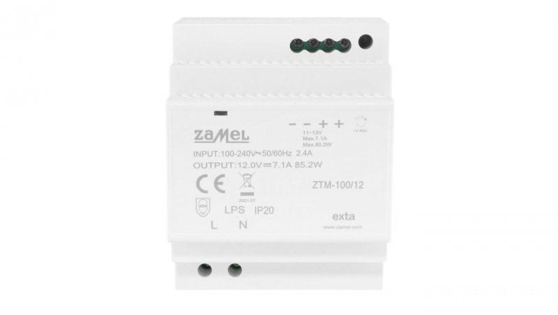 Zasilacz impulsowy montowany na szynie TH-35 (DIN) , 100W, 12V DC typ: ZTM-100/12 EXT10000285
