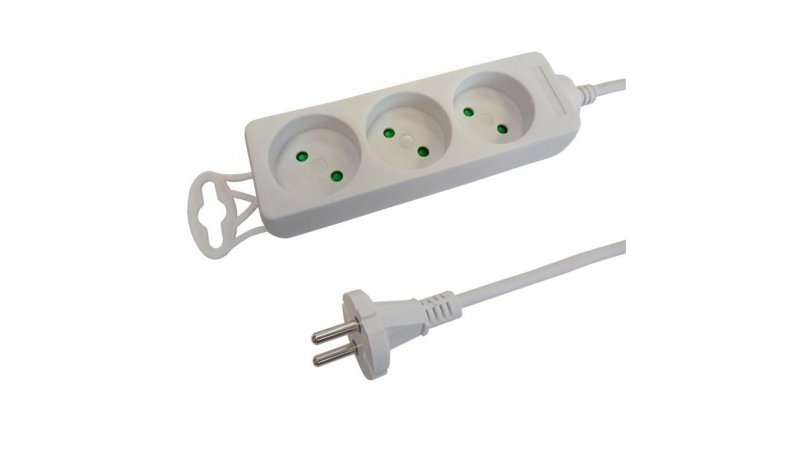 Przedłużacz 3-gniazdowy, 3m biały, b/u 2x1,0mm OWY / 24220