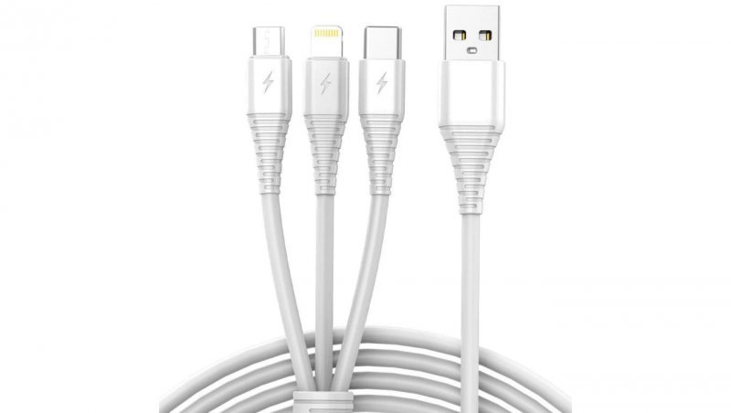 Kabel USB 3w1 micro USB, USB-C, lightning 1m biały VA0122 Vayox