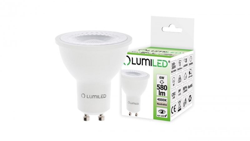 Żarówka LED GU10 6W = 60W 580lm 4000K Neutralna 36 LUMILED