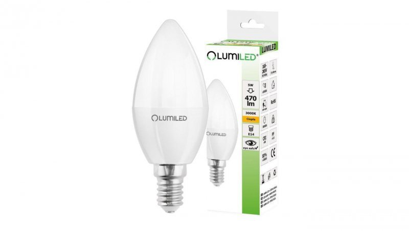 Żarówka LED E14 B35 5W = 50W 470lm 3000K Ciepła 180 LUMILED