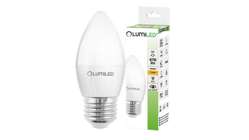 Żarówka LED E27 B35 5W = 40W 470lm 3000K Ciepła 180 LUMILED