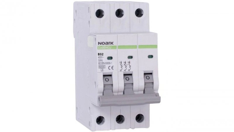 Wyłącznik nadprądowy S bezpiecznik 3-fazowy B32 (B 32A) 3-biegunowy 3P (400V AC) 2,25 modułu SLIM NOARK