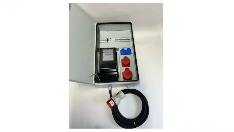 IP54 Metalowa rozdzielnica ścienna CEE 32A 16A 2x230V z bezpiecznikami HAGER FI /Miernik mocy z kablem 5m RB4