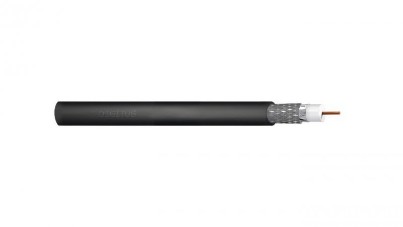 Kabel koncentryczny DIGITUS RG-6, 75 Ohm ekran (2x folia +oplot 77) Fca PE czarny DK-RG6-O-1 /100m/