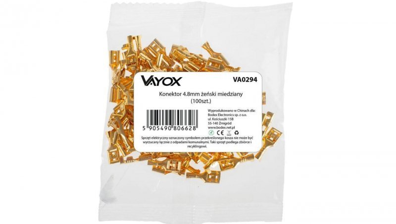 Konektor 4.8mm miedziany żeński (100szt) VA0294 Vayox