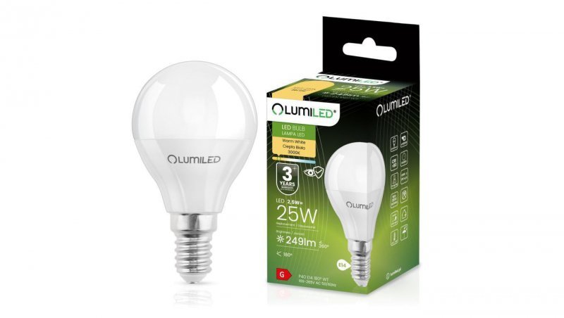 Żarówka LED E14 P40 2.5W = 25W 249lm 3000K Ciepła 180 Lumiled
