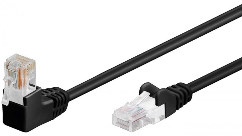CAT 5eKabel łączący 1x 90 pod kątem,U/UTP, Czarny - Długość kabla 0.5 m