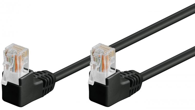 CAT 5eKabel łączący 1x 90 pod kątem,U/UTP, Czarny - Długość kabla 2 m