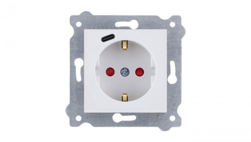 Gniazdo z uziemieniem Schuko 2P+E + USB Typ C Biały 274/01