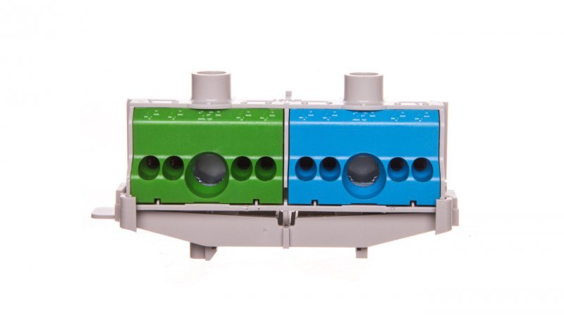 Listwa zaciskowa PE i N na szynę 80A 2x(1x25mm + 4x4mm2) niebiesko-zielona FC PN 10 26001206