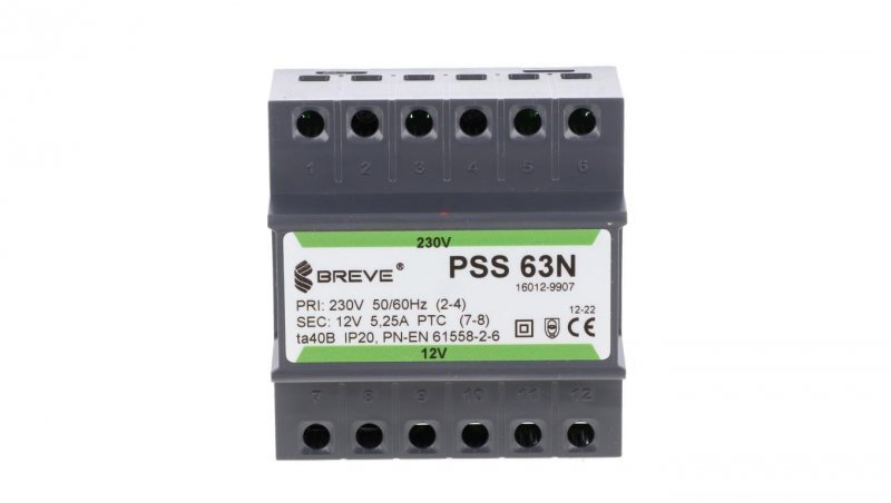 Transformator 1-fazowy modułowy PSS 63N 63VA 230/12V /na szynę/ 16012-9907