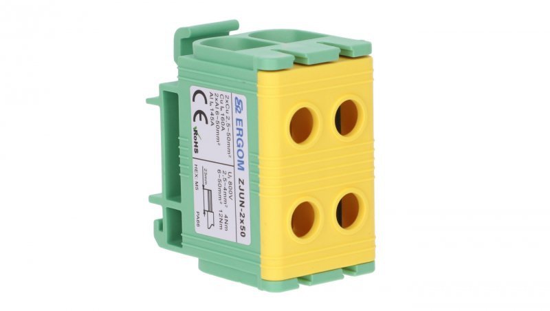 Złączka szynowa 1-torowa ZJUN-2x50 PE żółto-zielona R34RR-07020002003 /6szt./