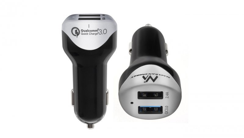 Ładowarka samochodowa max4,8A 2xUSB Maclean Energy MCE157 Qualcomm Quick Charge QC 3.0 plus kabel 1.5m Silver MCE157