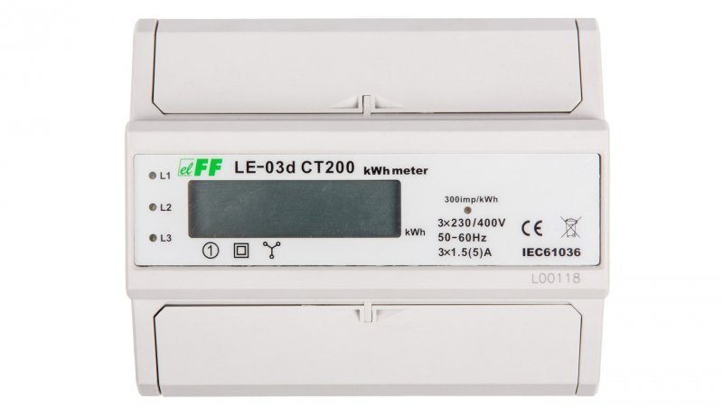 Licznik energii elektrycznej 3-fazowy 5A 230/400V do współpracy z przekładnikiem 200/5A wyświetlacz LCD LE03D-CT200