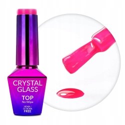 Top Hybrydowy MOLLYNAILS 10g Crystal Glass No Wipe Kolorowy Pink Różowy