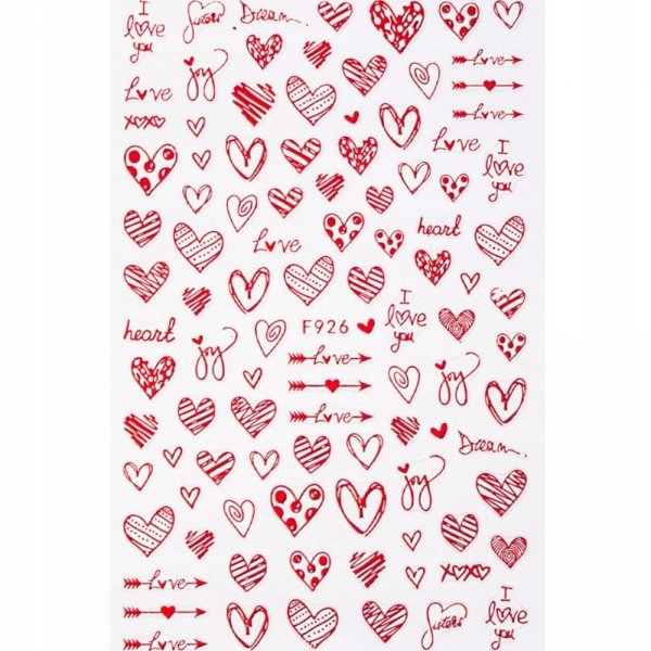 Naklejki do paznokci samoprzylepne walentynkowe czerwone F926