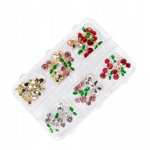 Kasetka z ozdobami wiśnie z cyrkoniami mix kolorów 30 szt