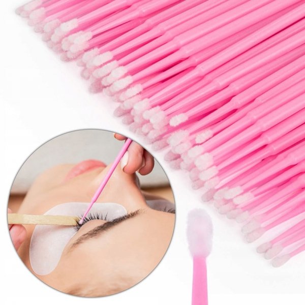 Aplikator Do Rzęs Profesjonalny Precyzyjny Bezwłóknowy Różowy Pink 100x
