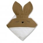 Ręcznik z kapturkiem dla niemowlaka śpiący króliczek w kolorze brązowym 100/100