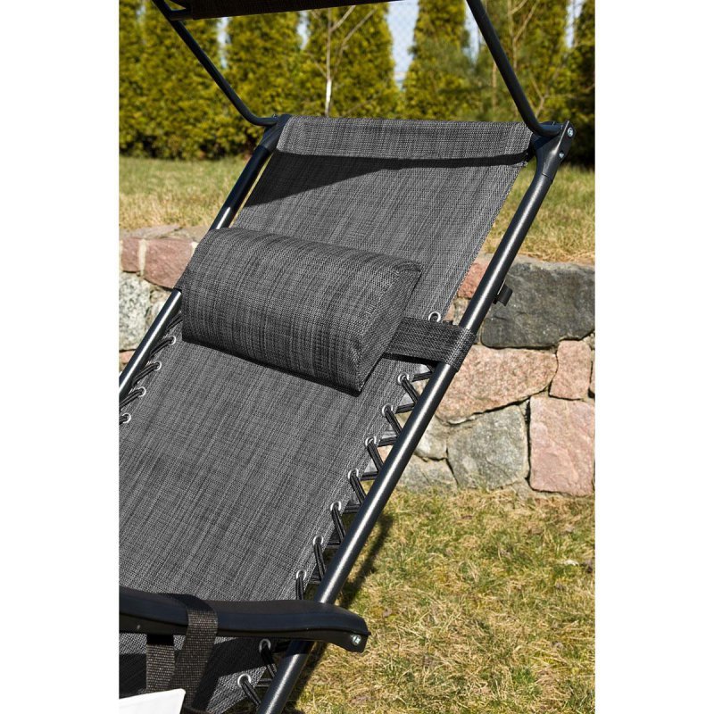 Fotel leżak ogrodowy składany z daszkiem i zagłówkiem szary